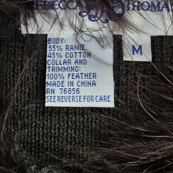 Rebecca Thomas Sweater Womens Medium Brown Feather Trim Cardigan Button Up - Picture 5 of 14